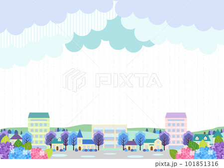 梅雨の郊外街並み背景ヨコ 101851316