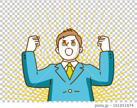 A man in a suit with a flame reflected in his eyes and a concentration line 101852874