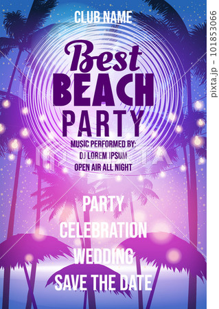 Best Beach Party Template, Night Beach Palms Poster, Flyer 101853066