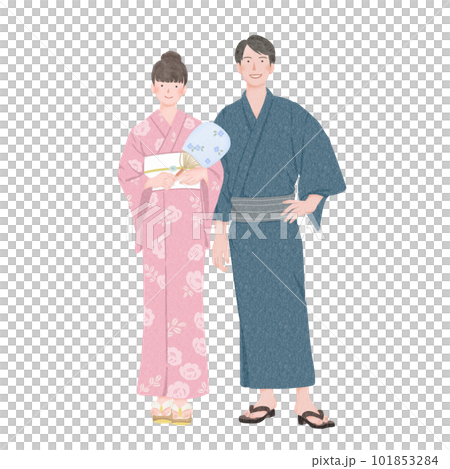 浴衣を着たカップルの全身イラスト 101853284