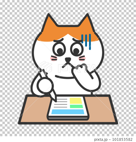 貓在學習平板電腦插圖時遇到困難 101853582
