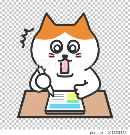 勉強をしながらびっくりするネコ　タブレット　イラスト 101853585