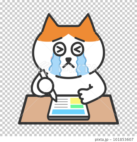 Cat tablet illustration crying while studying 101853607