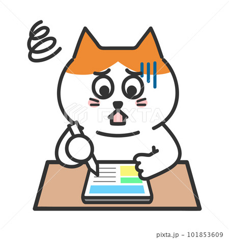 勉強をしながら、もやもやするネコ　タブレット　イラスト 101853609