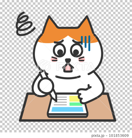 勉強をしながら、もやもやするネコ　タブレット　イラスト 101853609