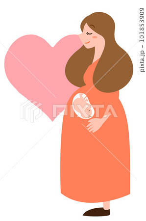 お腹の赤ちゃん・胎児のことを考える穏やかな表情の妊婦さんの人物イラスト_ハート 101853909