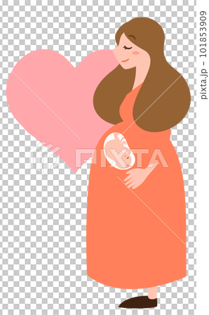 お腹の赤ちゃん・胎児のことを考える穏やかな表情の妊婦さんの人物イラスト_ハート 101853909