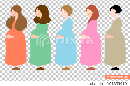Illustration of a pregnant woman with a calm expression thinking about her baby/fetus_Variation set 101853910