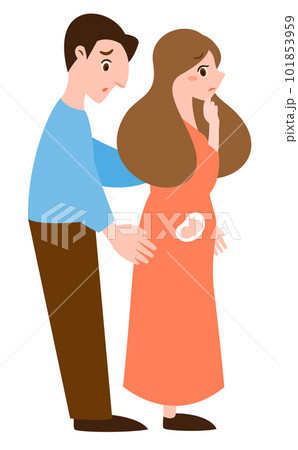 妊娠初期の妊婦さんと困惑する悩む旦那さんの夫婦の人物イラスト_支えあう 妊娠初期の妊婦さんと困惑する悩む旦那さんの夫婦の人物イラスト_支えあう 101853959
