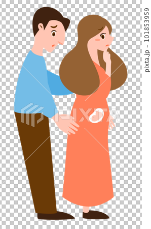 妊娠初期の妊婦さんと困惑する悩む旦那さんの夫婦の人物イラスト_支えあう 妊娠初期の妊婦さんと困惑する悩む旦那さんの夫婦の人物イラスト_支えあう 101853959