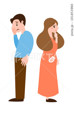 妊娠初期の妊婦さんと困惑する悩む旦那さんの夫婦の人物イラスト_背中合わせ 妊娠初期の妊婦さんと困惑する悩む旦那さんの夫婦の人物イラスト_背中合わせ 101853960