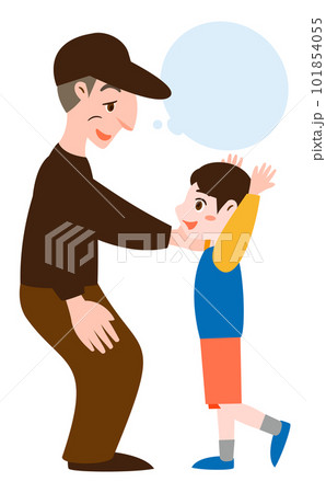 チャイルドグルーミング・誘拐をしている誘う高齢の不審者と喜ぶ男の子の人物カットイラスト_横向き 101854055