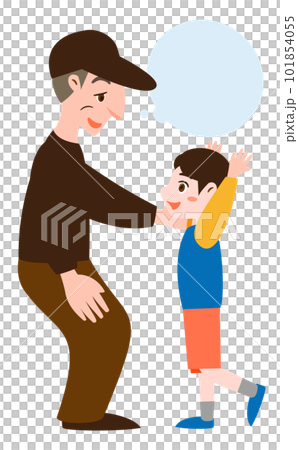 チャイルドグルーミング・誘拐をしている誘う高齢の不審者と喜ぶ男の子の人物カットイラスト_横向き 101854055