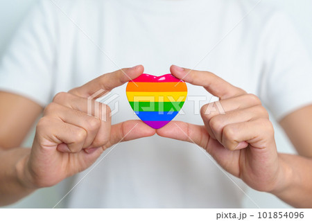 LGBT pride month concept or LGBTQ+ or LGBTQIA+ with rainbow heart shape for Lesbian, Gay, Bisexual, Transgender, Queer, Intersex, Asexual, Agender, Non Binary, Two Spirit, Pansexual and Demisexual 101854096