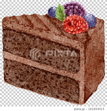 slice of Chocolate cake with fruit watercolour slice of Chocolate cake with fruit watercolour 101854415