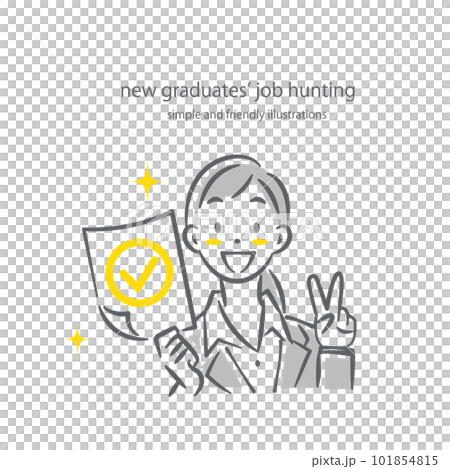 Female job-hunting student happy to get a job offer Simple and stylish line drawing illustration Female job-hunting student happy to get a job offer Simple and stylish line drawing illustration 101854815