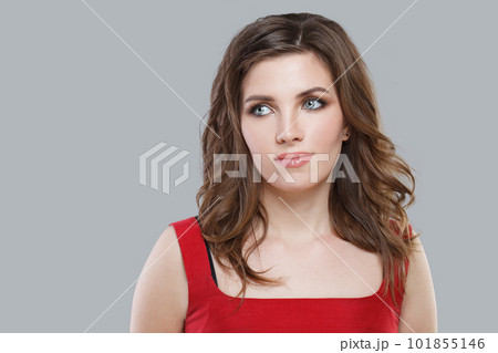 Attractive fashionable model woman with makeup and trendy hairstyle on white background Attractive fashionable model woman with makeup and trendy hairstyle on white background 101855146