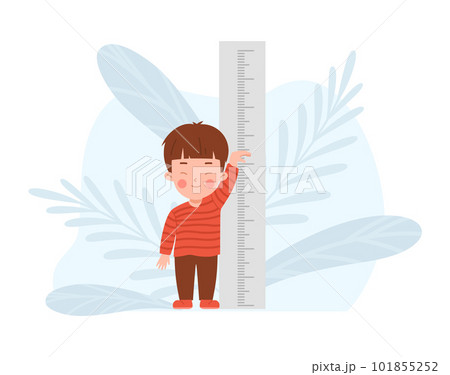 Boy next to stadiometer for height measurement, vector illustration isolated. 101855252