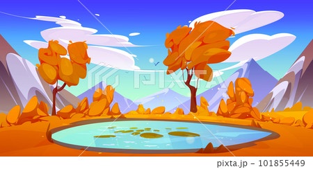 Autumn mountain landscape illustration with lake 101855449
