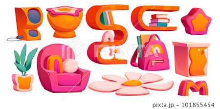 Pink y2k girl room furniture set and daisy flower 101855454