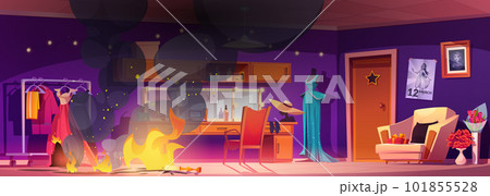 Fire in actor makeup room with smoke cloud cartoon Fire in actor makeup room with smoke cloud cartoon 101855528