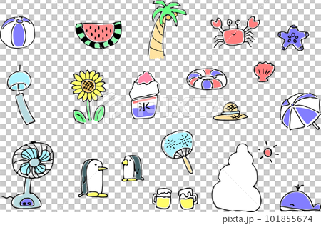 オリジナル手描きイラスト A4 「初夏」 夏の手描きイラストセットのイラスト素材 [101855674] - PIXTA