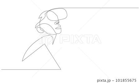 One line drawing of a girl wearing Virtual Reality glasses. Minimal line VR or metaverse concept. Vector illustration. One line drawing of a girl wearing Virtual Reality glasses. Minimal line VR or metaverse concept. Vector illustration. 101855675