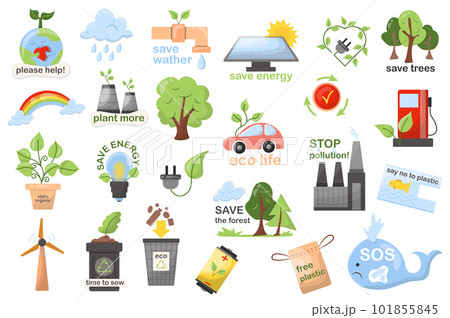 Ecology mega set elements in flat design. Bundle of protect environment, eco life, save nature and planet, recycle, renewable and alternative energy. Vector illustration isolated graphic objects Ecology mega set elements in flat design. Bundle of protect environment, eco life, save nature and planet, recycle, renewable and alternative energy. Vector illustration isolated graphic objects 101855845