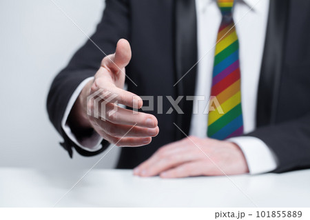 Businessman with LGBT flag tie, handshake. Partnership, equality conept 101855889