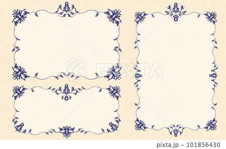 ビンテージで豪華な紺色の唐草模様フレームセット サンドベージュ背景 イラスト素材 色違い・差分有 101856430