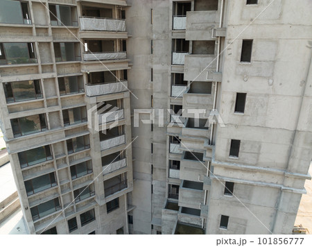Aerial view of multistory apartment construction site in China 101856777