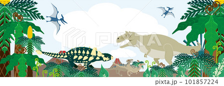 白亜紀の恐竜　ズールとゴルゴザウルスの背景のあるバナー 101857224