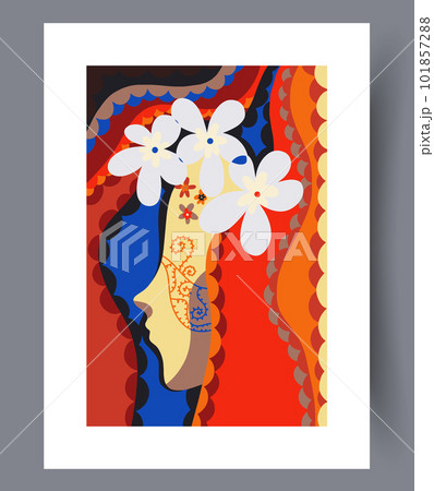 Portrait woman floral face wall art print 101857288