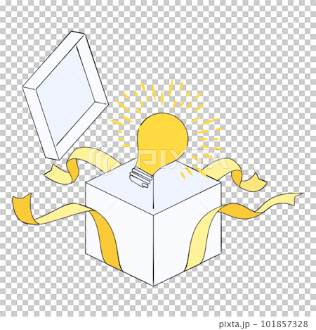 リボンのついた箱から飛び出た電球のイラスト リボンのついた箱から飛び出た電球のイラスト 101857328