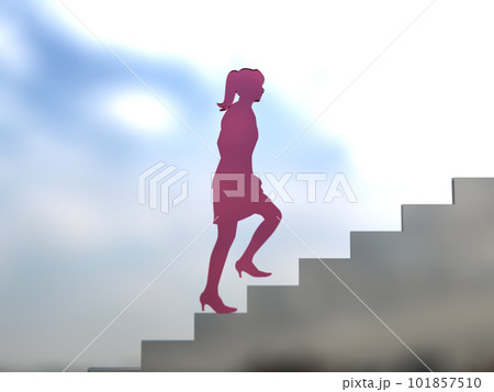 階段をのぼるスーツ姿の女性シルエット　明　3Dイラストレーション　横 101857510