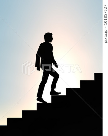 階段をのぼるスーツ姿の男性シルエット　暗　3Dイラストレーション　縦 101857527