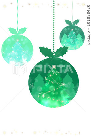 クリスマス☆縦型イラスト素材 キラキラツリーのオーナメント・グリーン 透過・白背景 色違い・差分あり 101858420