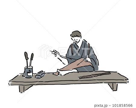 着物を仕立てる男性和裁士、職人、背景白 着物を仕立てる男性和裁士、職人、背景白 101858566