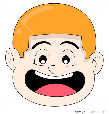 the head of a chubby faced boy emoticon is laughing happily 101859947