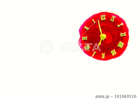 Five o'clock. Red scarlet clock face with roman numerals isolated on white Five o'clock. Red scarlet clock face with roman numerals isolated on white 101860520