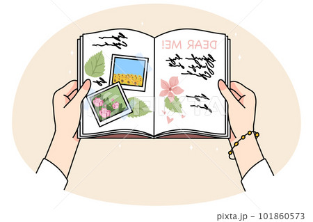 Woman hands hold diary reading memories form past 101860573