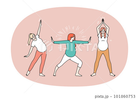 Active pregnant women do morning exercises Active pregnant women do morning exercises 101860753