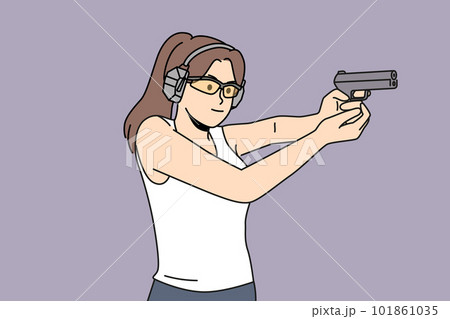 Woman with gunshot shoot at target  101861035