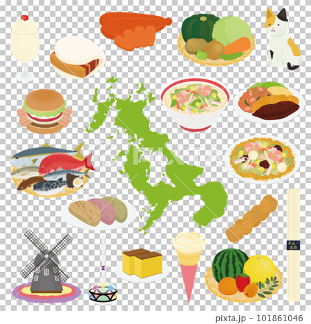 Nagasaki prefecture specialties illustration set 101861046