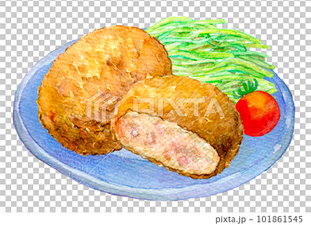 Mince cutlet watercolor illustration hand-drawn illustration Mince cutlet watercolor illustration hand-drawn illustration 101861545