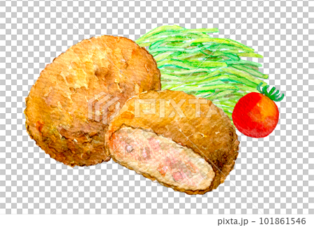 Mince cutlet watercolor illustration hand-drawn illustration Mince cutlet watercolor illustration hand-drawn illustration 101861546