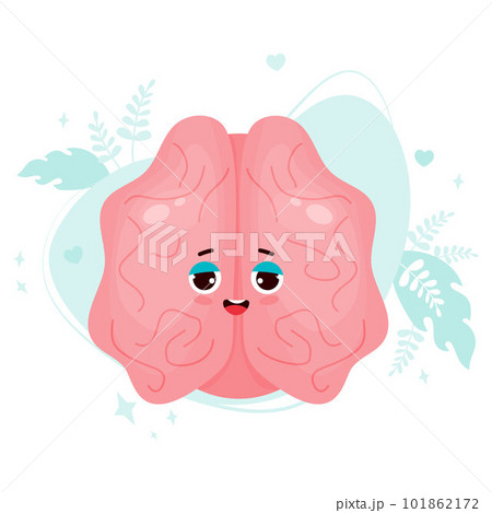 Cute cartoon brain. Funny character human organ. Vector illustration. Central nervous system organ mascot. 101862172