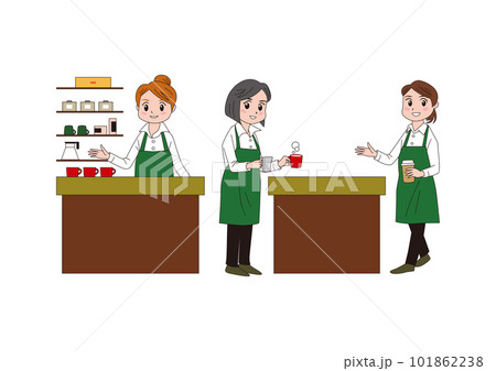 かわいい3人の女性バリスタのイラスト かわいい3人の女性バリスタのイラスト 101862238
