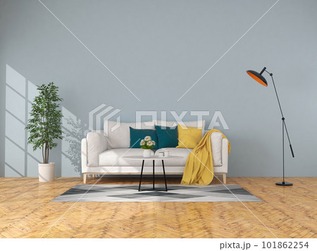 Living room interior in modern style, 3d render with sofa and decorations. 101862254