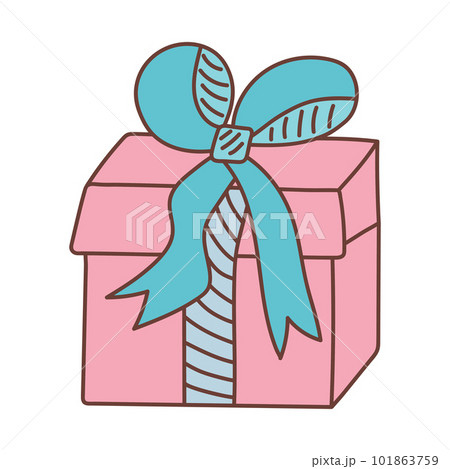 Gift box with ribbon and bow in doodle style. Present for holiday isolated on white background. 101863759